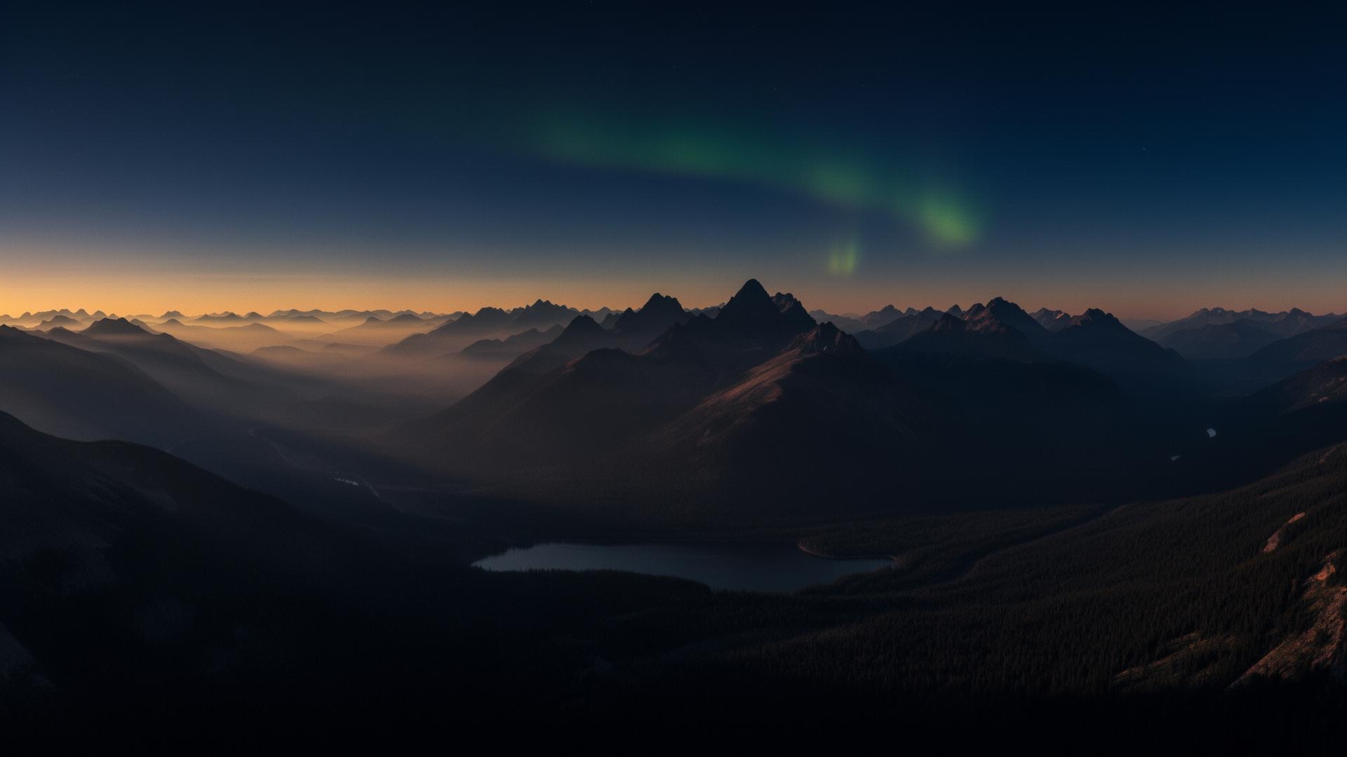Canadian mountains under northern lights